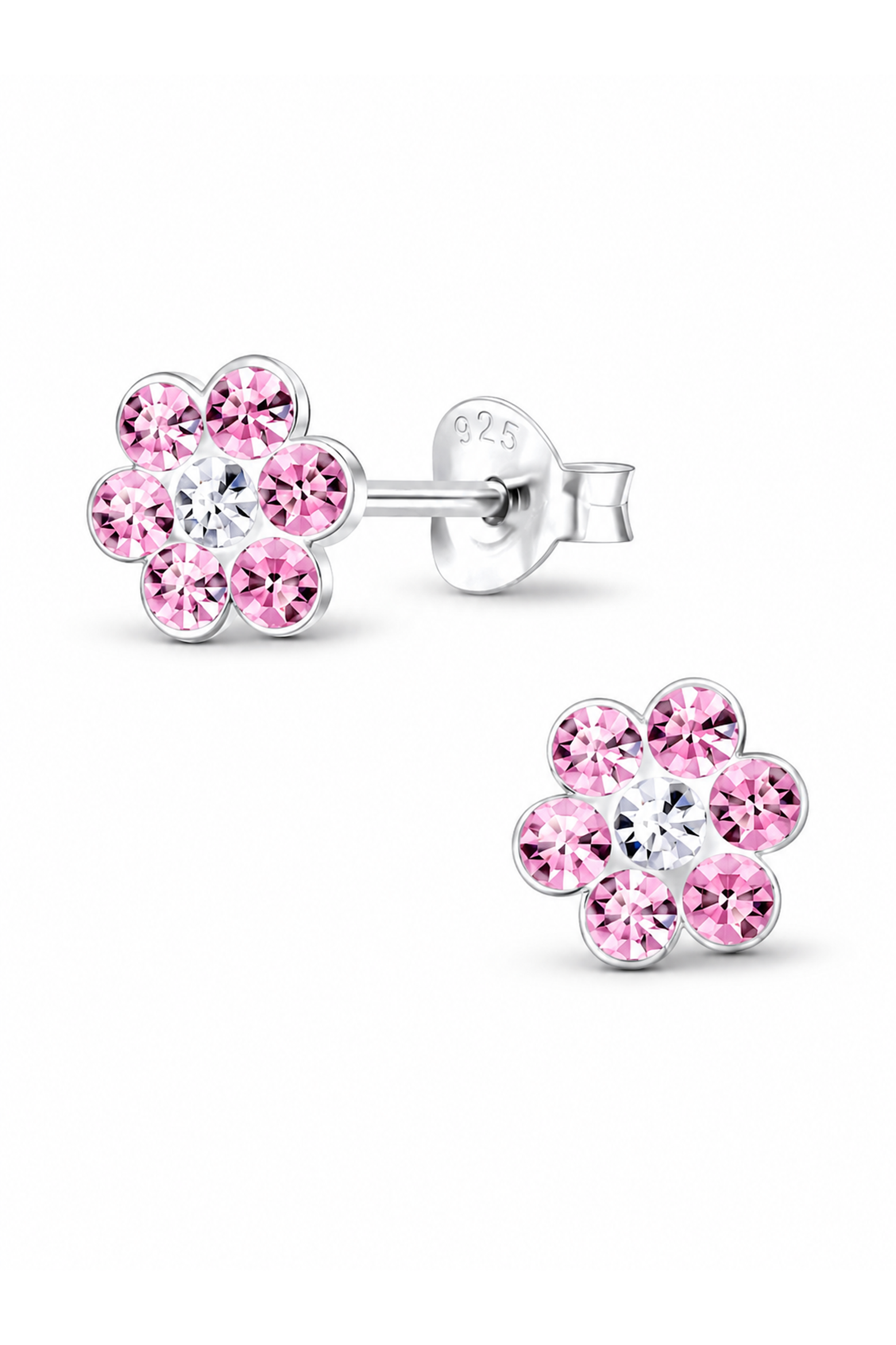 Pink Crystal Code Mia Belle Girls Sterling Silver Stud Earrings Crystal Pink Flower ...