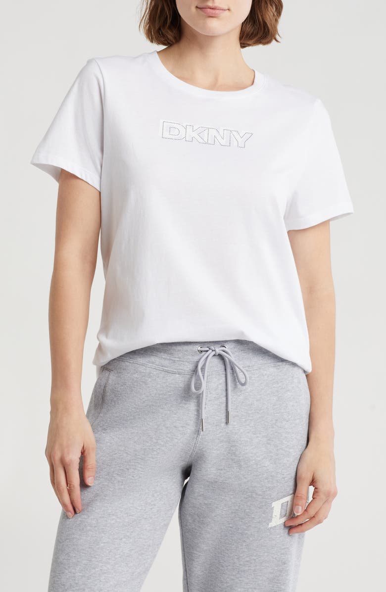 DKNY Rhinestone Logo Cotton Graphic T-Shirt, Main, color, 