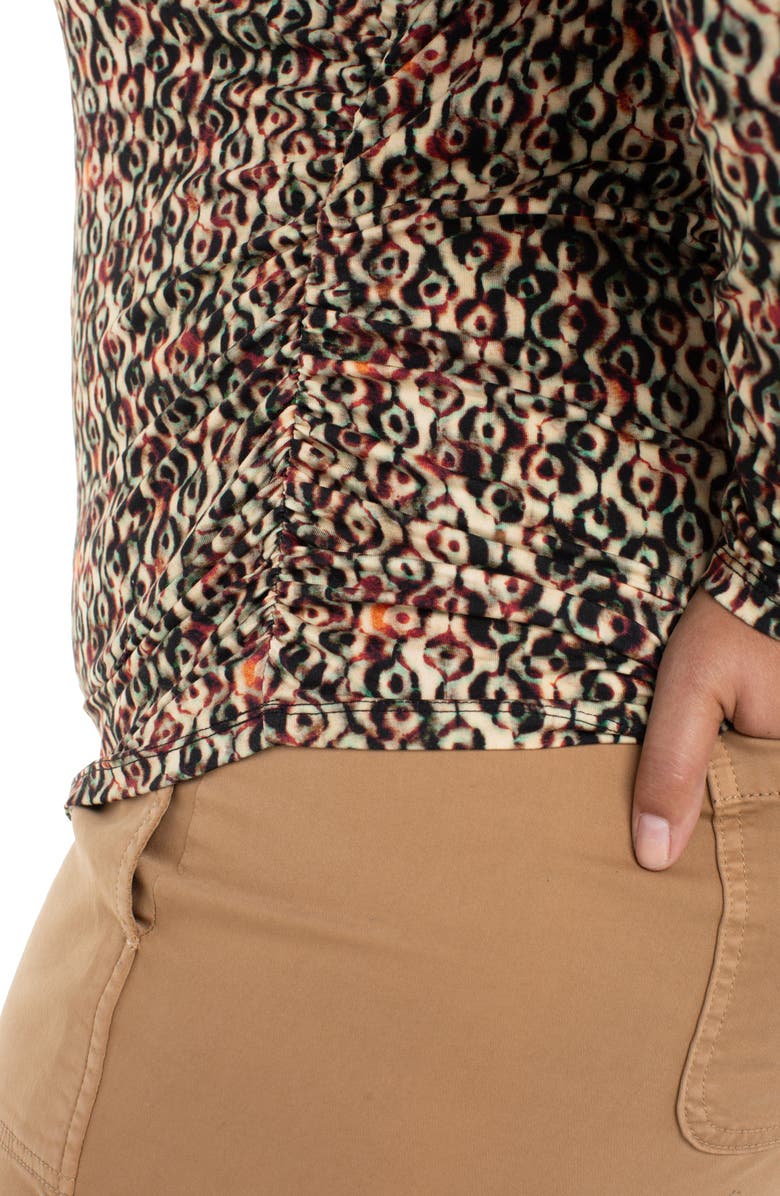 Liverpool Los Angeles Ruched Mock Neck Top, Alternate, color, Multi Geo Ikat