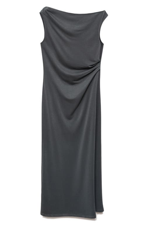 Mango Asymmetrical Pleated Dress Charcoal In Gray
