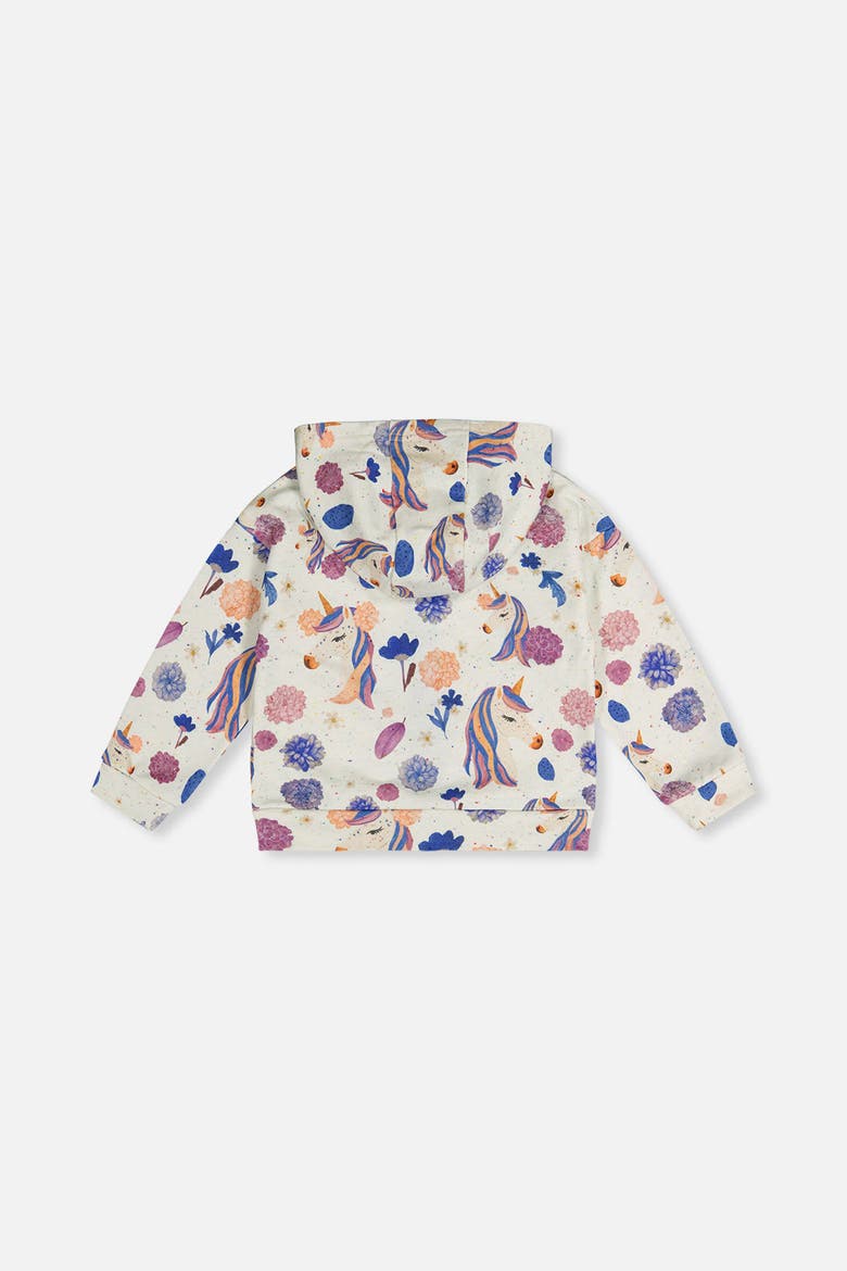 Hooded Zip Side Pocket French Terry Cardigan, Alternate, color, Beige Unicorn Print