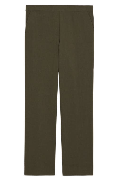 Theory Treeca Good Linen Cropped Pull-on Ankle Pants In Dark Olive