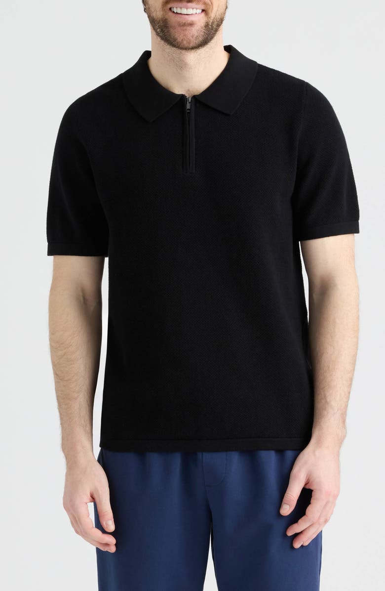 Hunter Saltwell Half Zip Polo Sweater, Main, color, Black
