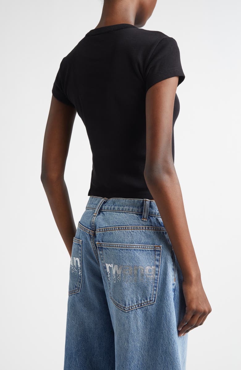 Alexander Wang Hotfix Crystal Logo Baby Tee, Alternate, color, Black