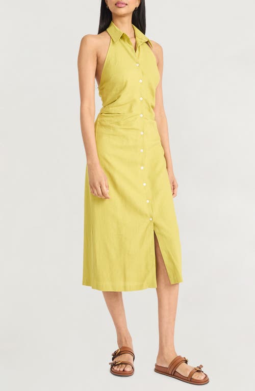 The Good Journey Sleeveless Linen Blend Halter Shirtdress In Yellow