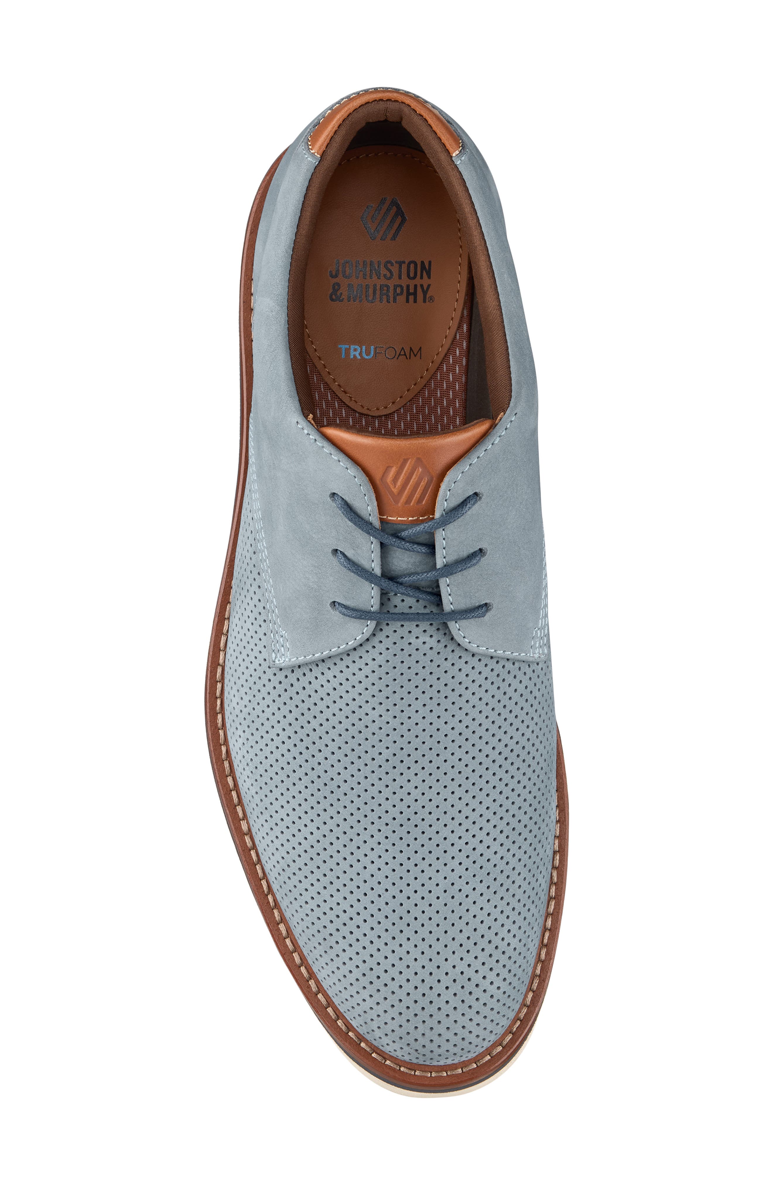 Tyson Perforated Plain Toe Derby, Alternate, color, DENIM NUBUCK