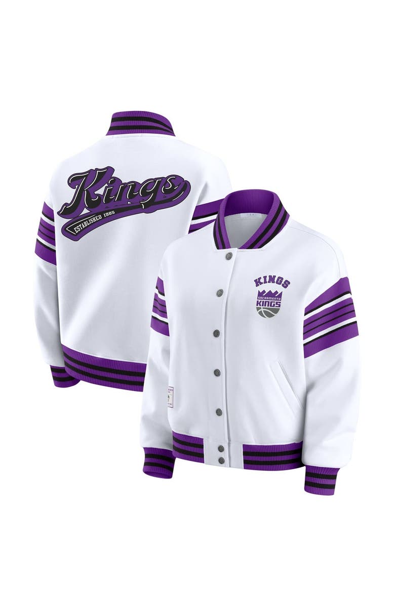 WEAR by Erin Andrews Women's WEAR by Erin Andrews White Sacramento Kings Snap Front Fleece Sweatshirt, Main, color, White