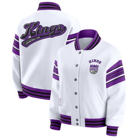 Women's WEAR by Erin Andrews  White Sacramento Kings Snap Front Fleece Sweatshirt