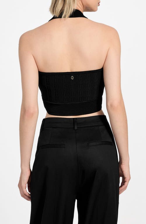 Guess Sofie Rib Crop Halter Top In Black