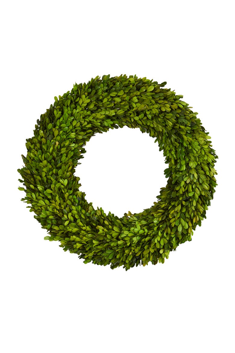 24-in Preserved Boxwood Wreath, Main, color, Green