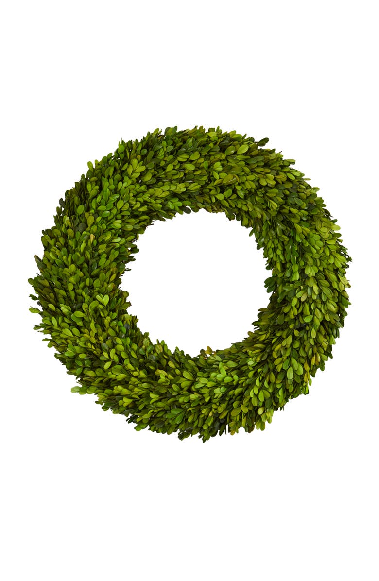 NEARLY NATURAL 24-in Preserved Boxwood Wreath, Main, color, Green