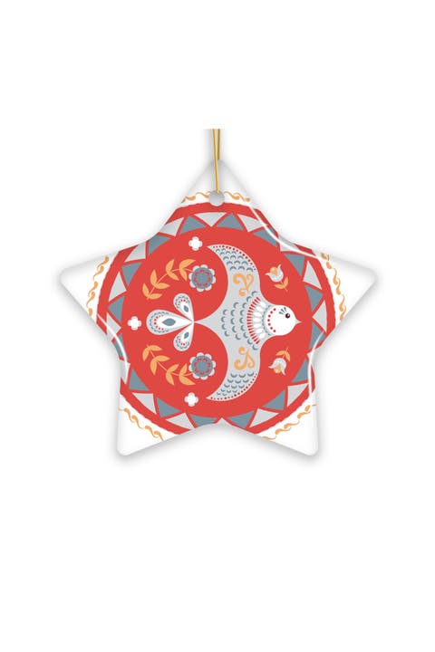 Scandinavian Folk Bird Star Ceramic Ornament