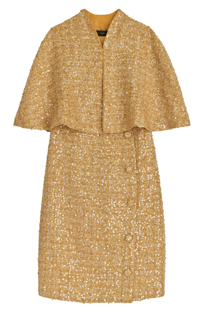Donna Karan New York Sequin Tweed Cape & Sheath Dress Set, Alternate, color, Gold