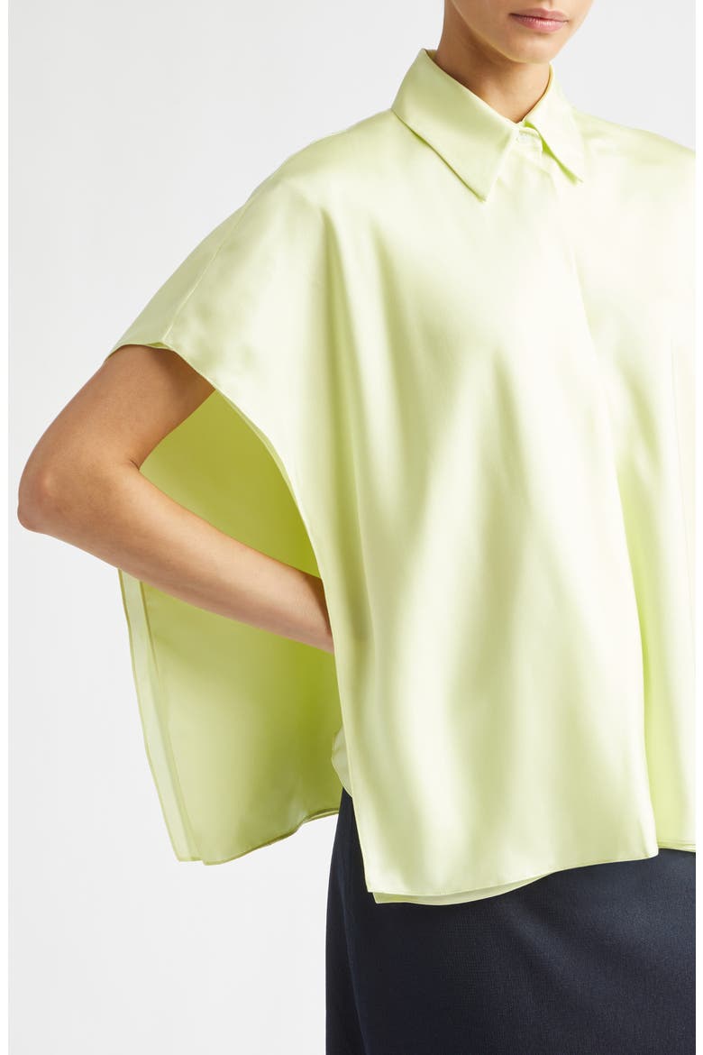 Layered Short Sleeve Silk Twill Button-Up Shirt, Alternate, color, 3400 LICHEN