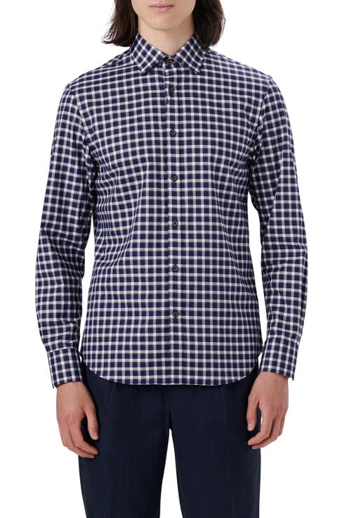 Classic Fit Check Stretch Cotton Button-Up Shirt