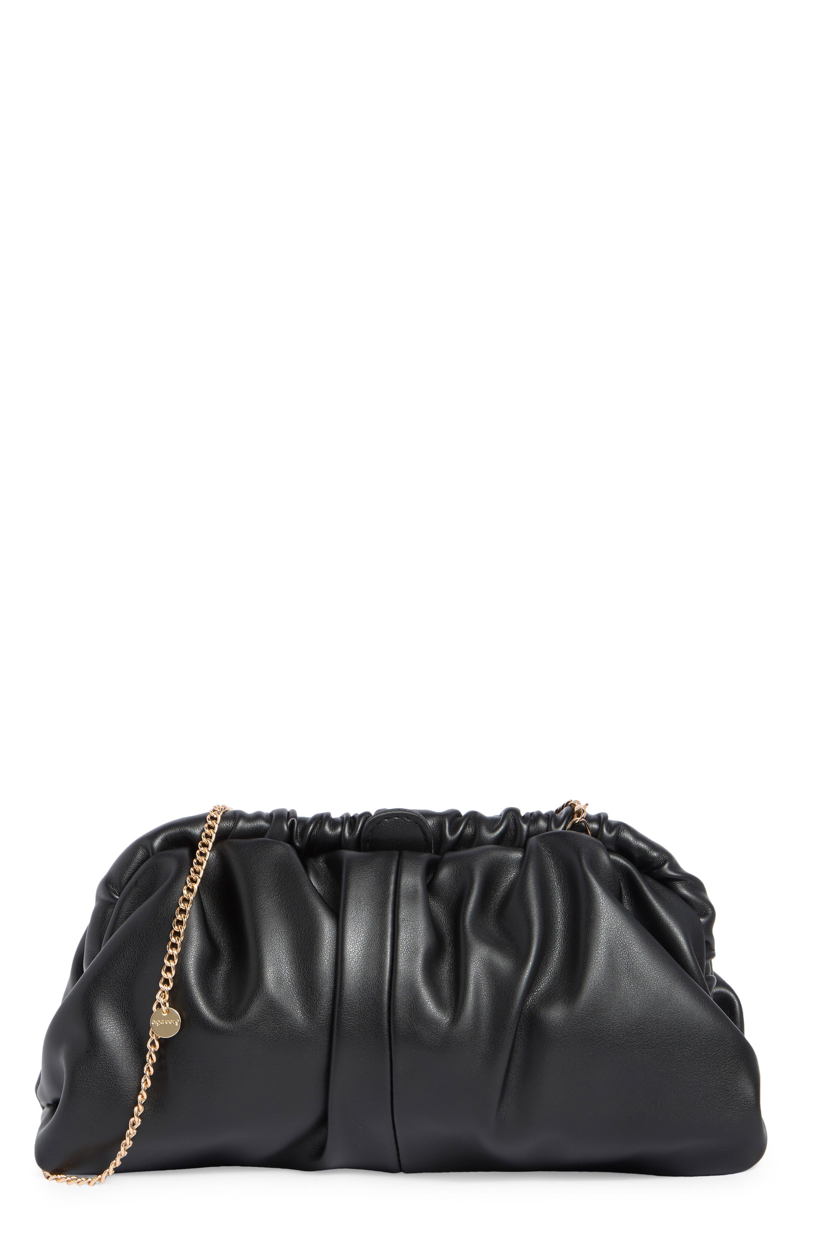 Nix Gathered Soft Faux Leather Frame Clutch, Main, color, BLACK