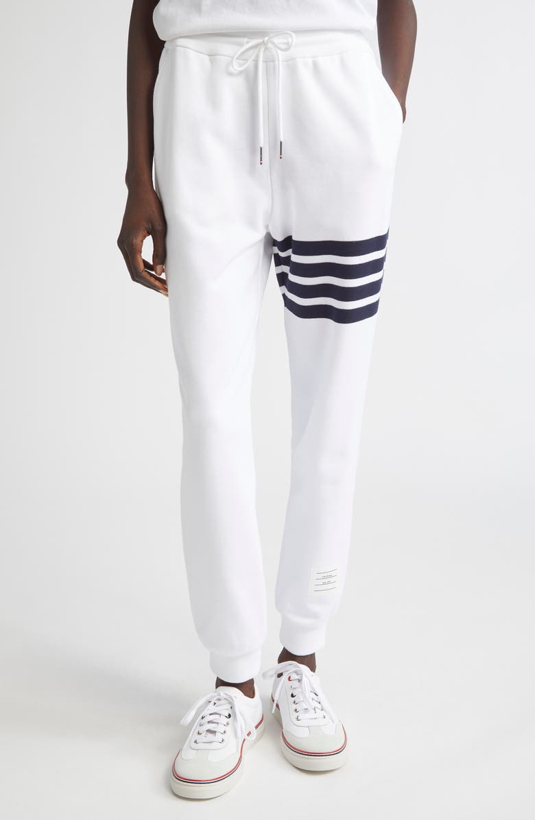 Thom Browne Classic 4-Bar Cotton French Terry Joggers, Main, color, White / Navy