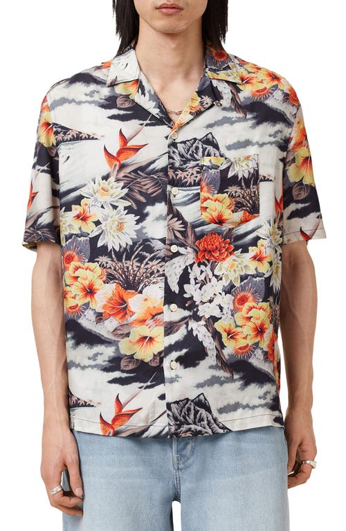 Allsaints Viscose Oscani Short Sleeve Printed Shirt In Multi