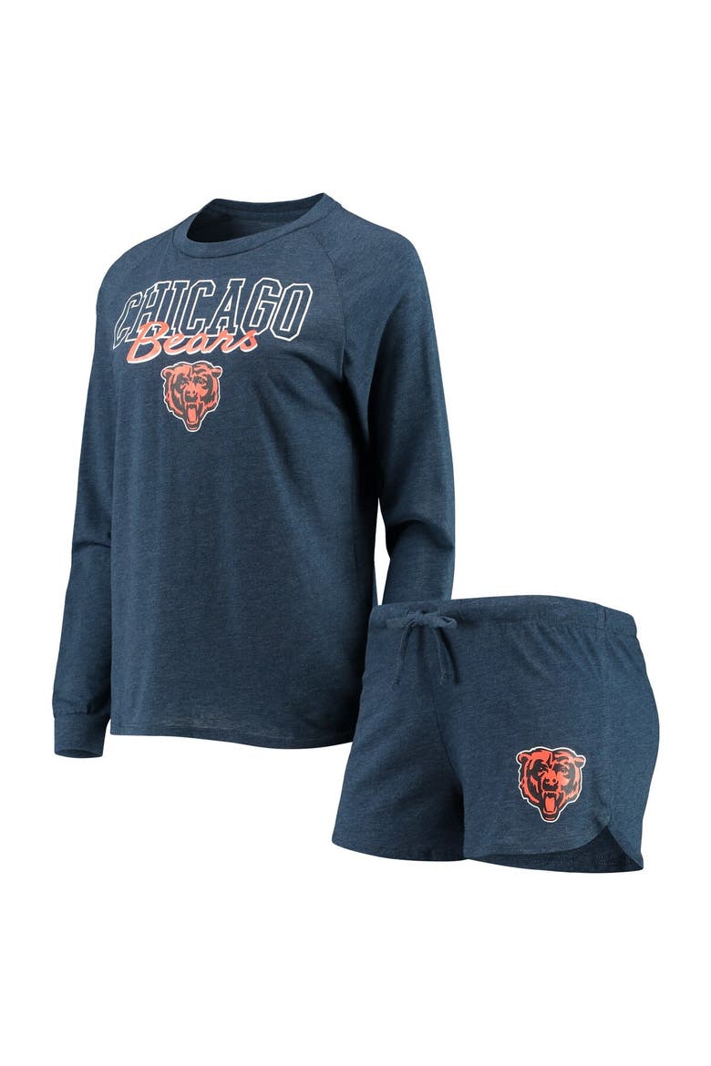 Women's Concepts Sport Navy Chicago Bears Meter Knit Long Sleeve Raglan Top & Shorts Sleep Set, Main, color, Heather Navy
