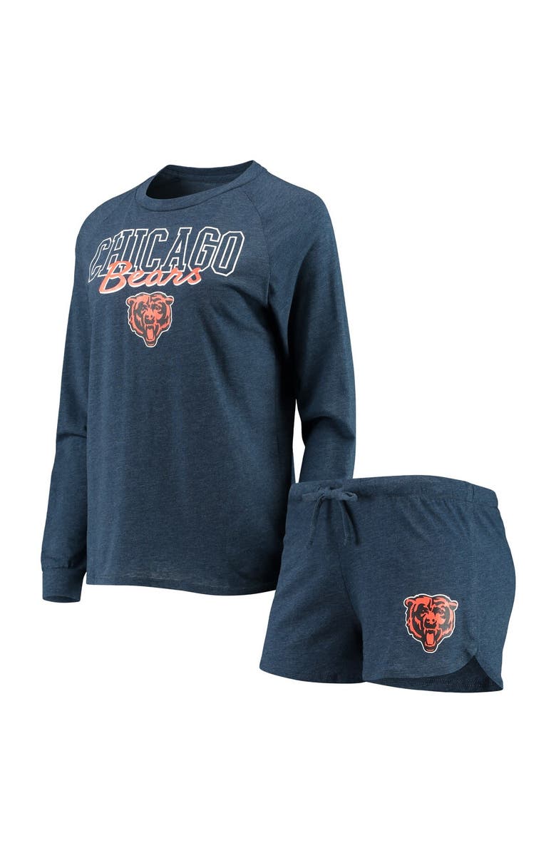 CONCEPTS SPORT Women's Concepts Sport Navy Chicago Bears Meter Knit Long Sleeve Raglan Top & Shorts Sleep Set, Main, color,