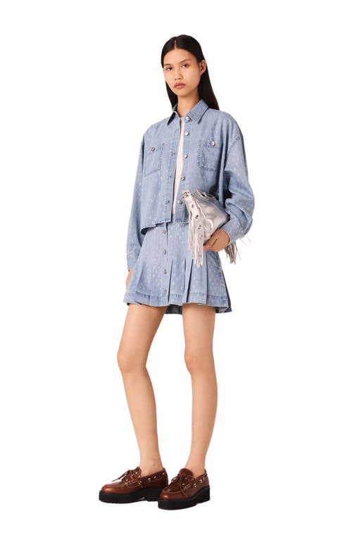 Maje Womens Denim Blue Bridget Rhinestone-embellished Denim Shirt In Blue