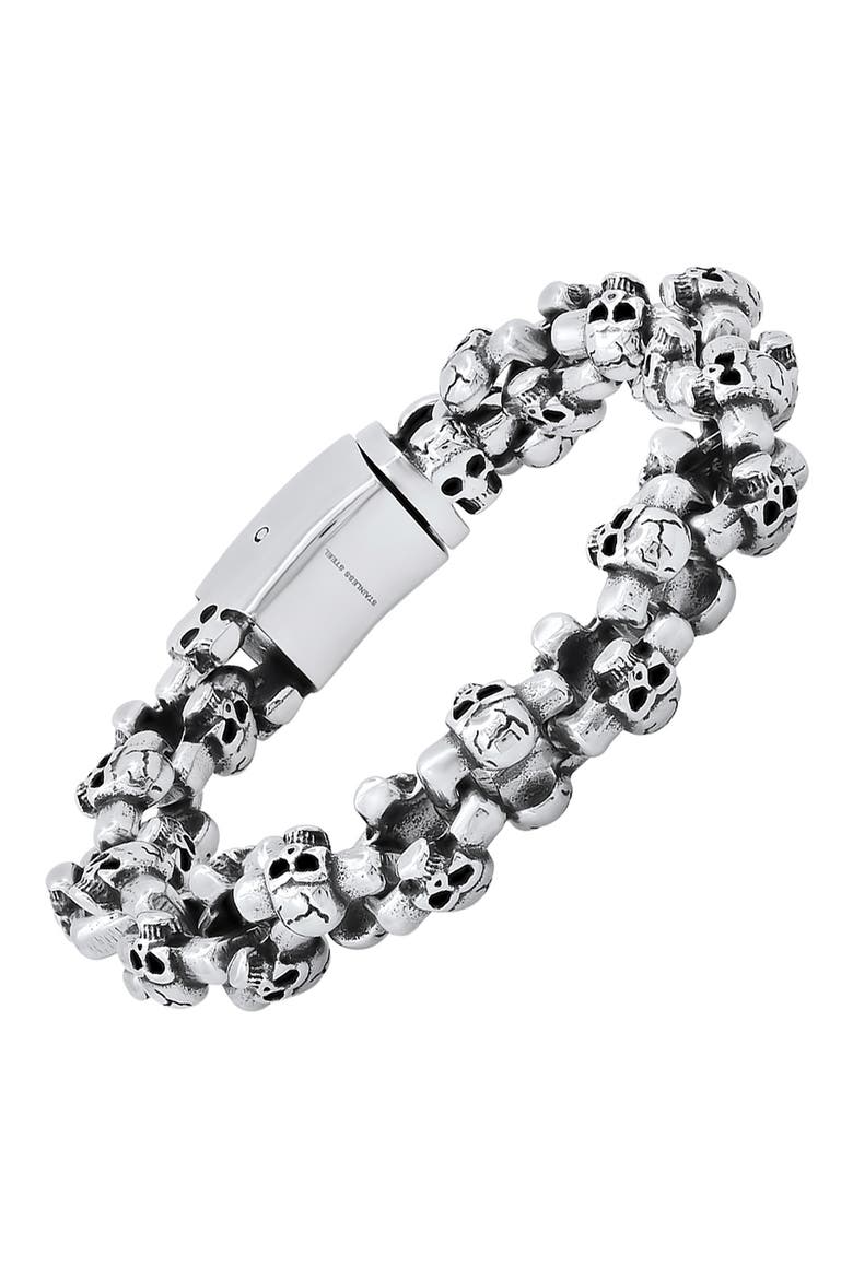 Stainless Steel Skull Chain Bracelet, Alternate, color, METALLIC