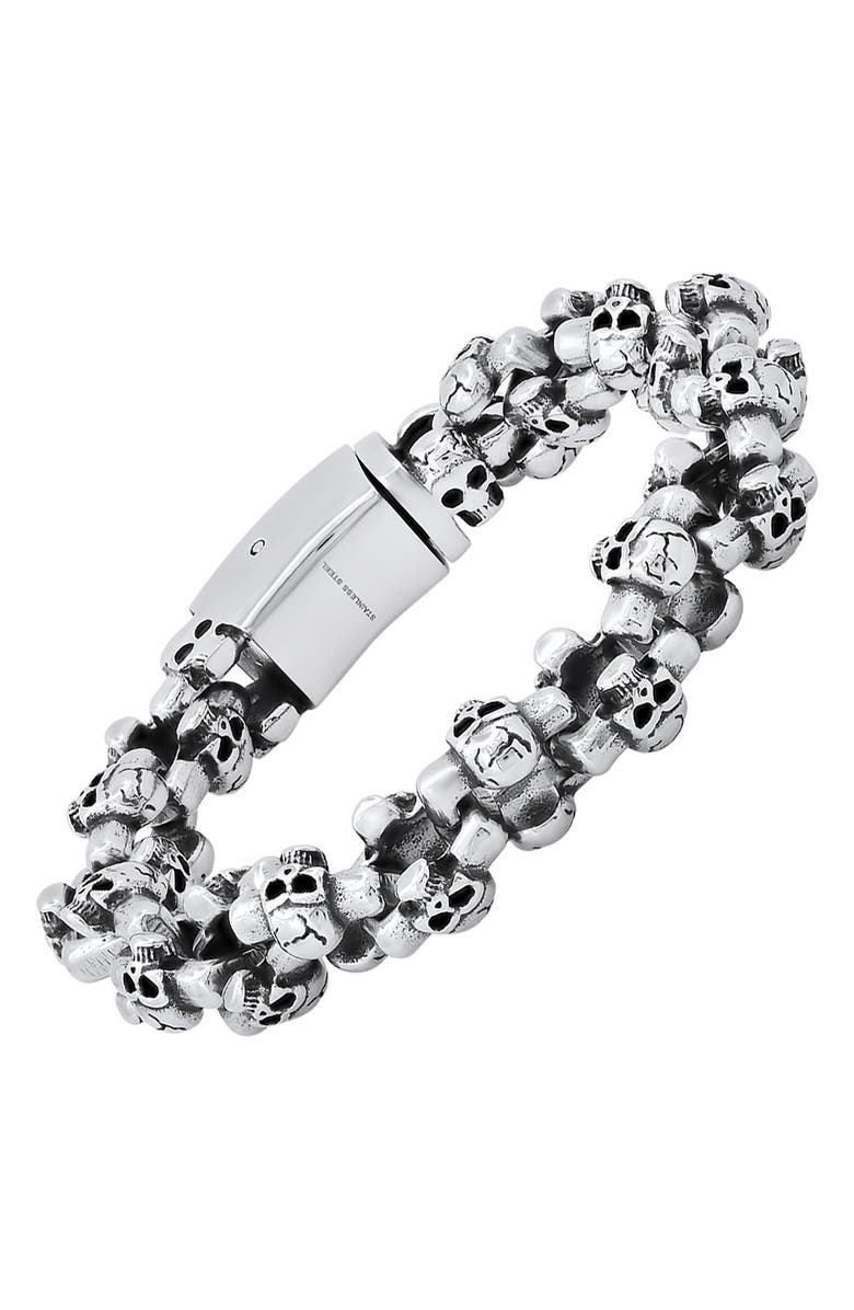 HMY JEWELRY Stainless Steel Skull Chain Bracelet, Alternate, color, Metallic