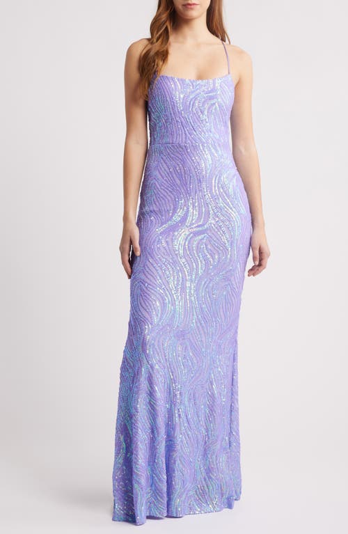 City Studio Sequin Mesh Trumpet Dress In Lavender