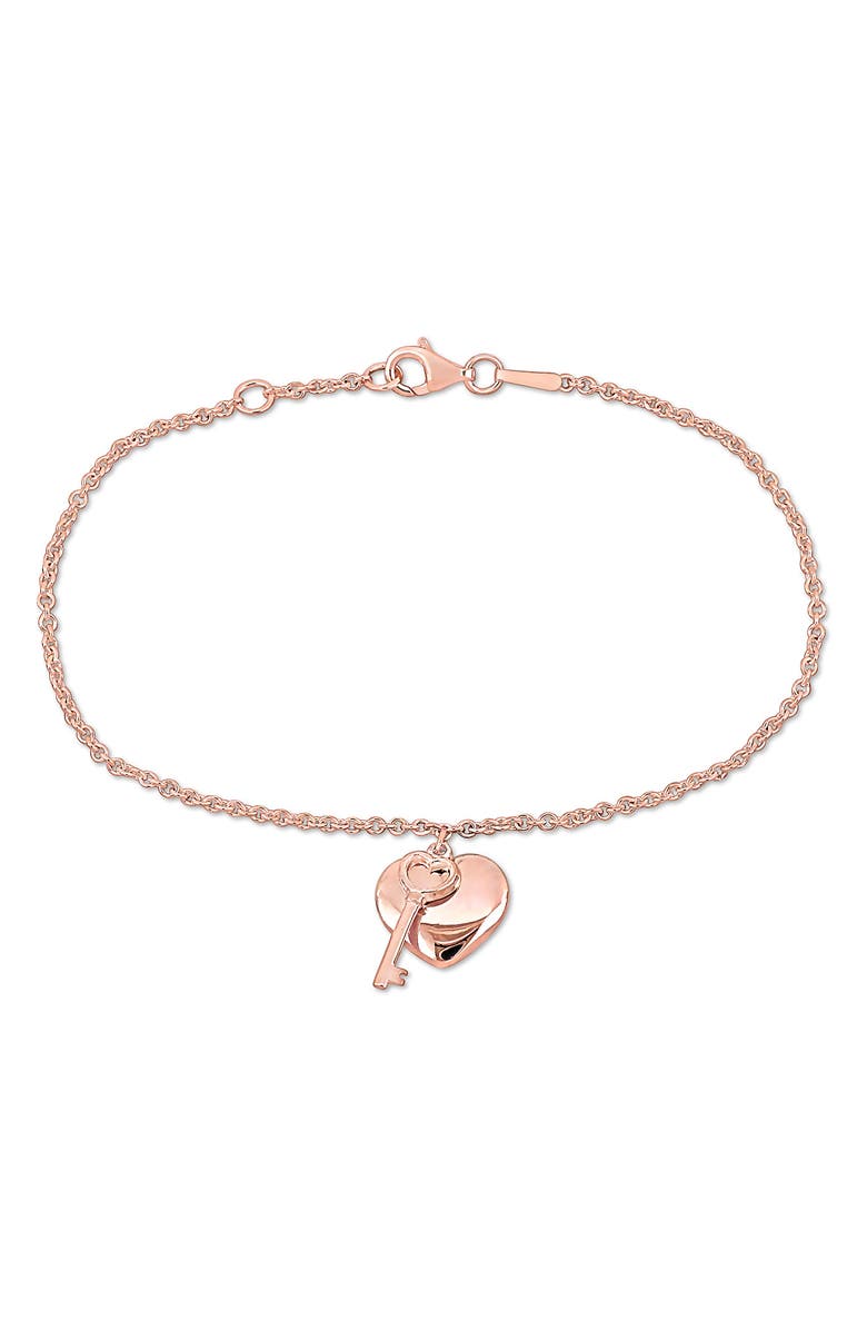 DELMAR Heart & Key Charm Bracelet, Main, color, Rose
