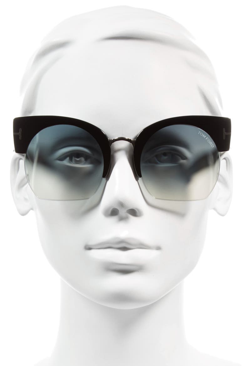 Savannah 55mm Cat Eye Sunglasses, Alternate, color, SHINY BLACK/ GRADIENT SMOKE