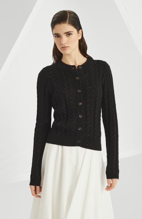 Brunello Cucinelli Cable-knit Dazzling Cardigan In Black