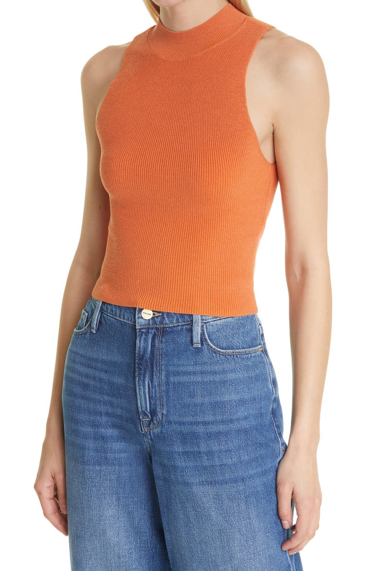 Rib Mock Neck Sleeveless Sweater, Main, color, TANGERINE