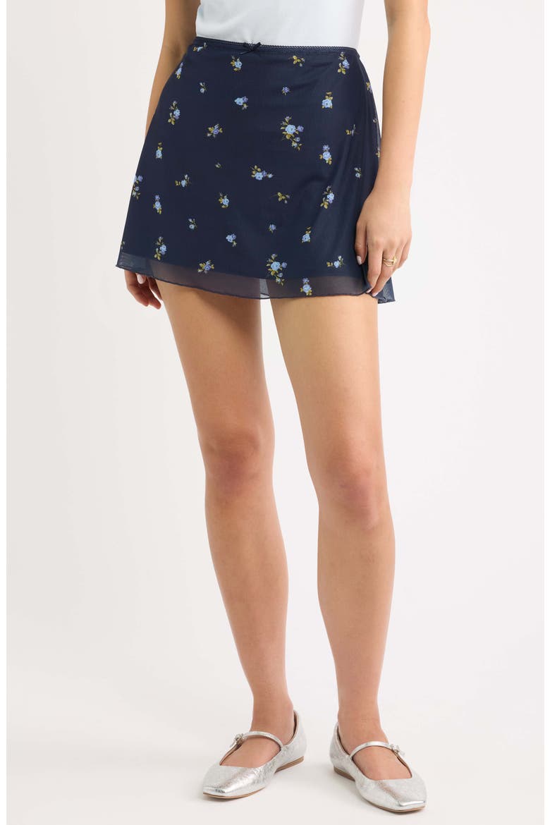 Floral Mesh Miniskirt, Main, color, NAVY- BLUE BRIANNA ROSE