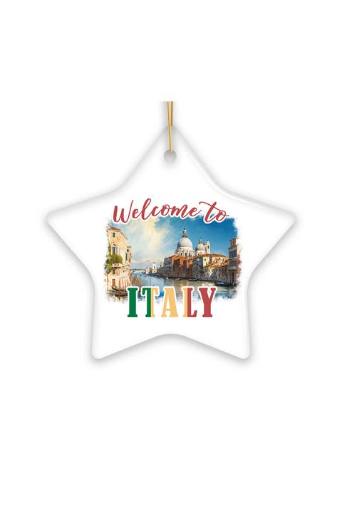 Welcome To Italy Venice Canal Watercolor Star Ornament