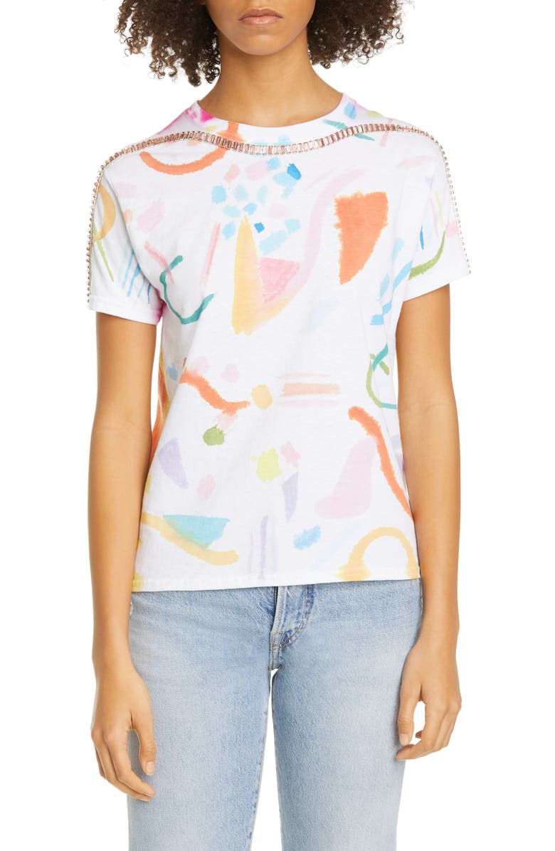 Collina Strada Sporty Spice Embellished Mixed Print T-Shirt, Main, color,