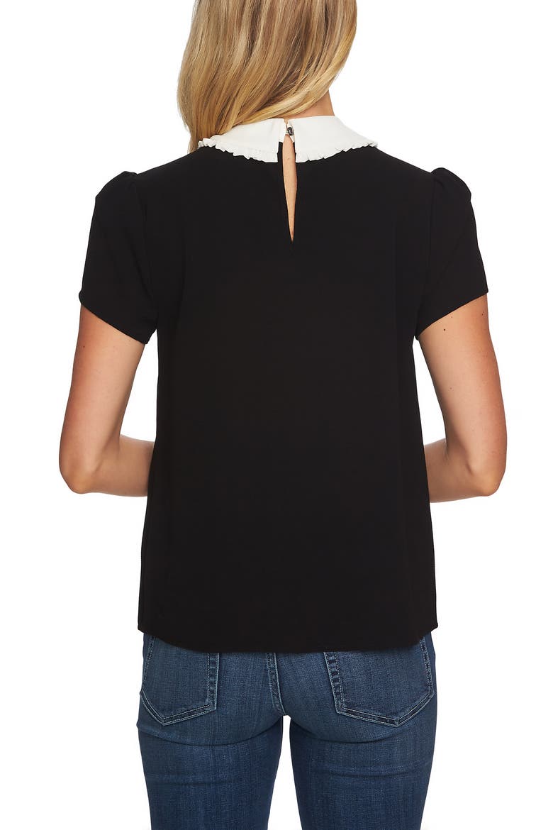 Ruffled Collar Tie Neck Top, Alternate, color, RICH BLACK
