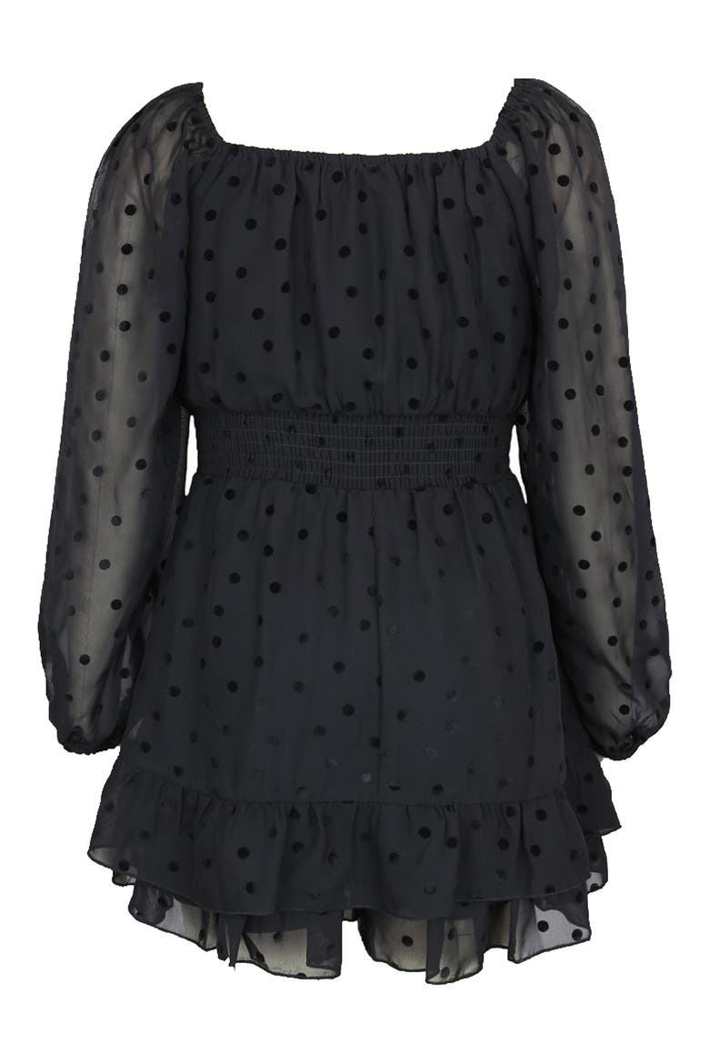 Kids' Flocked Dot Chiffon Skirted Party Romper, Alternate, color, BLACK