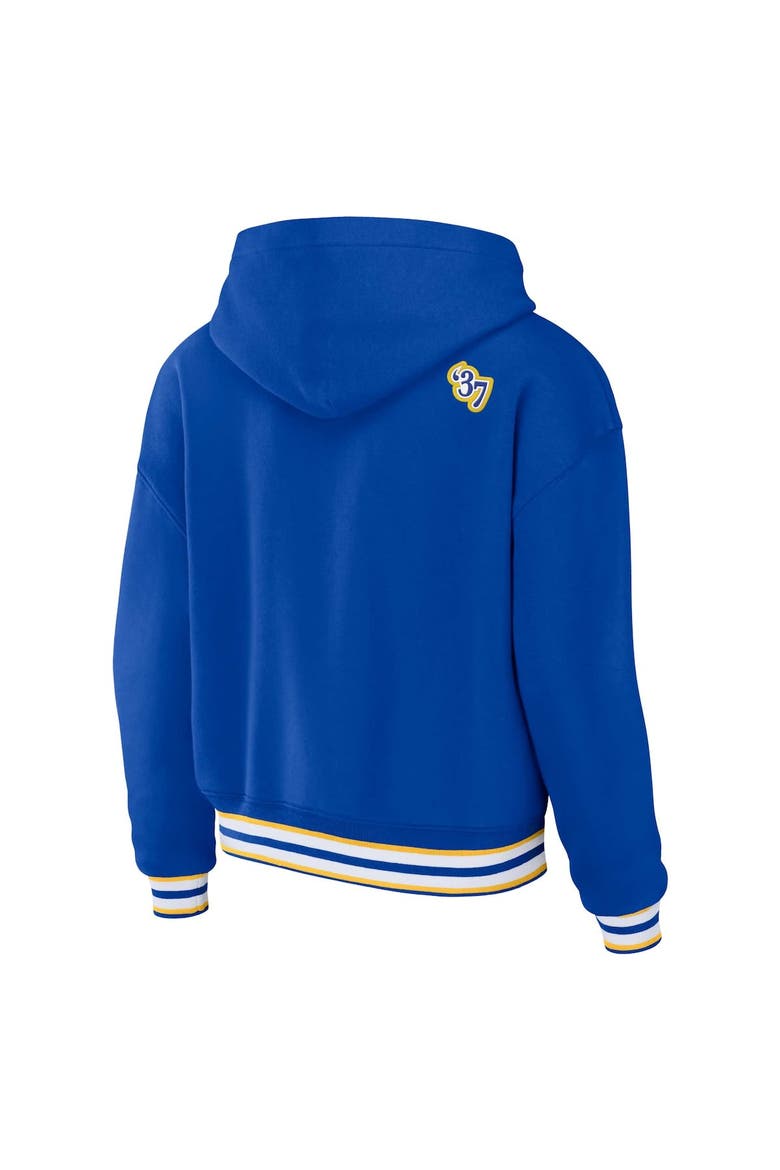 Women's WEAR by Erin Andrews Royal Los Angeles Rams Lace-Up Pullover Hoodie, Alternate, color, Royal