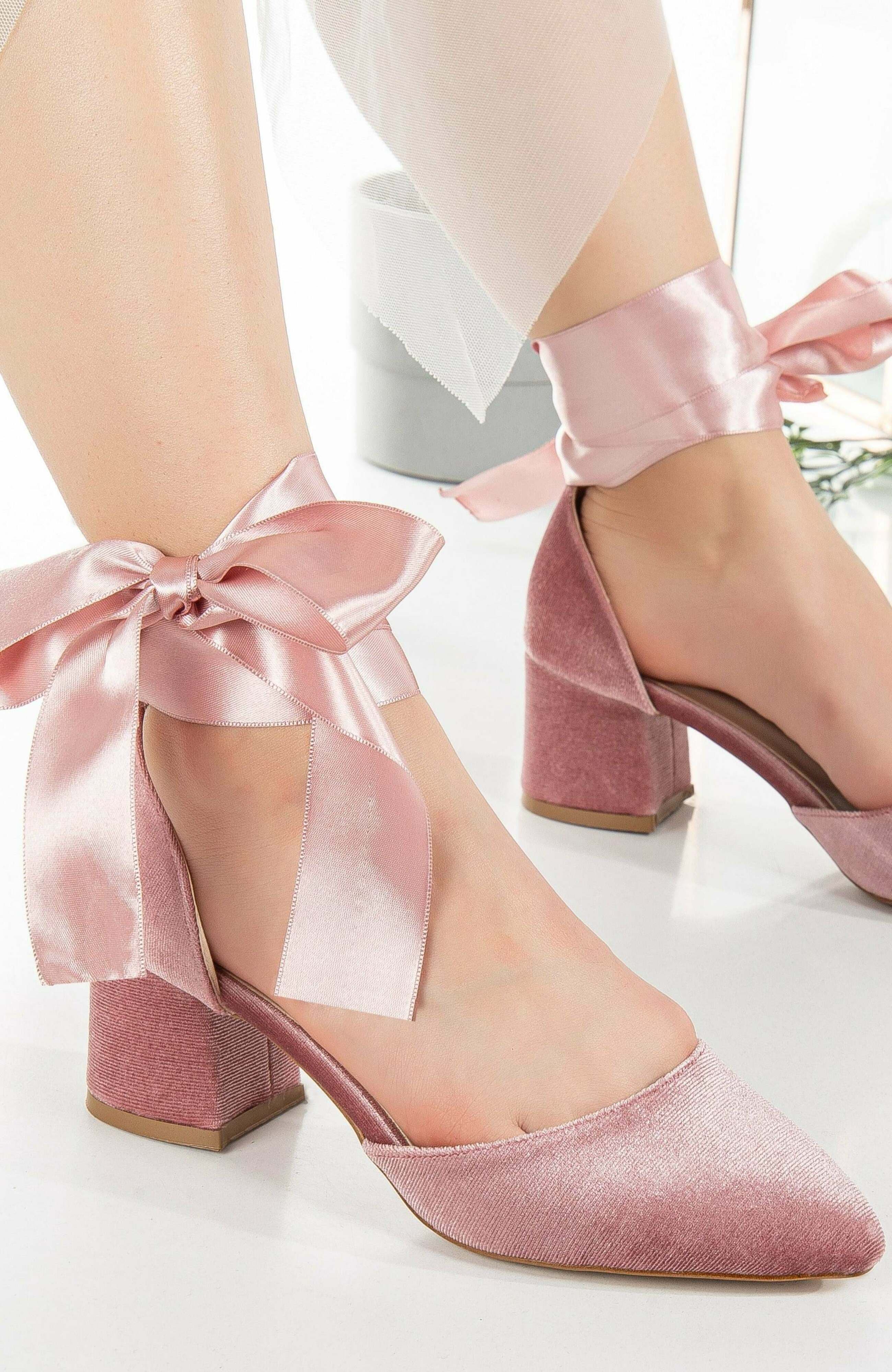 Forever & Always Shoes Fiona Low Block Heels with Ribbon, Alternate, color, Rose Velvet