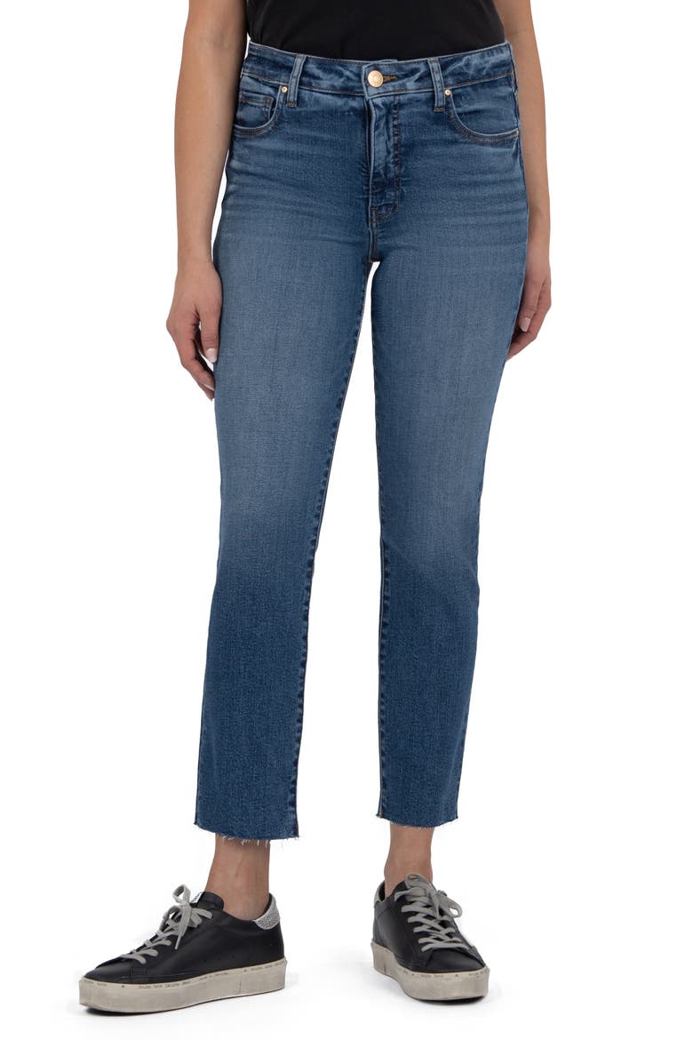 Reese High Waist Raw Hem Ankle Straight Leg Jeans, Main, color, LEADERSHIP