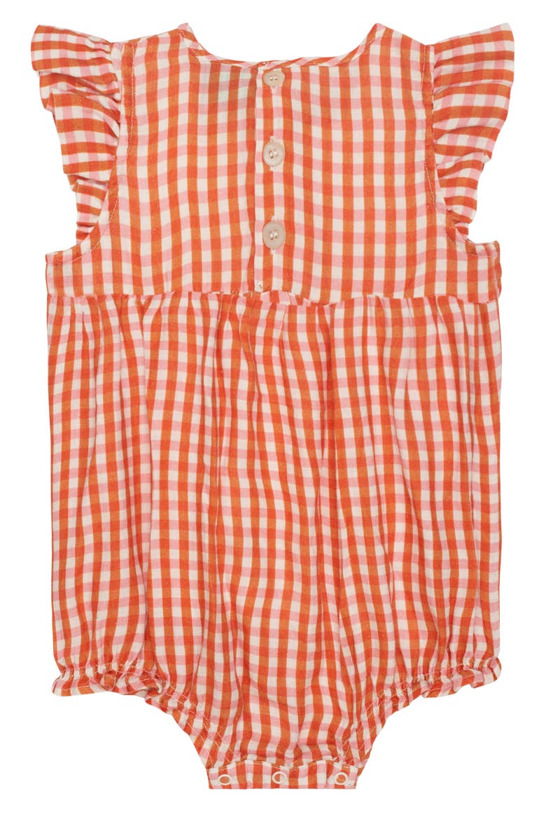 Gingham Linen Bubble Romper, Alternate, color, NATURAL/ MISTI ROSE/ ORANGE
