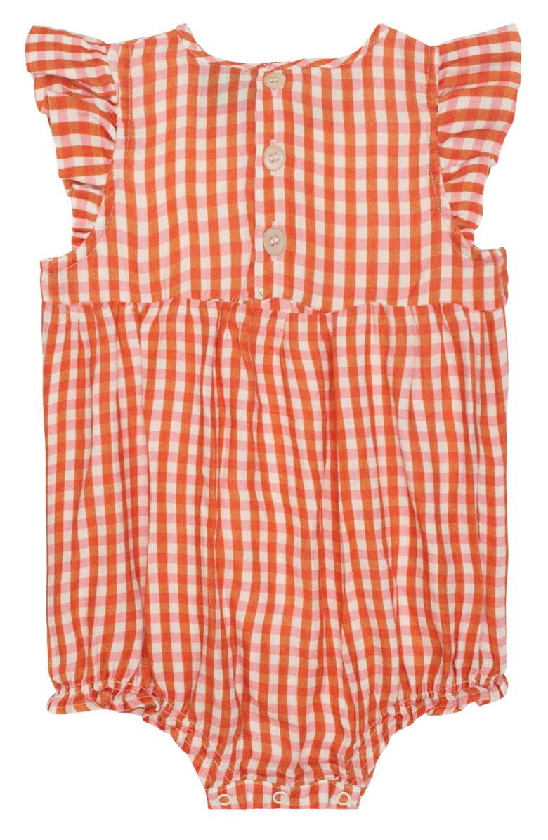 Mon Coeur Gingham Linen Bubble Romper, Alternate, color, Natural/ Misti Rose/ Orange