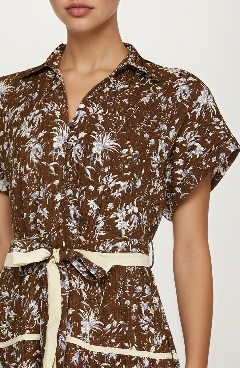 Knit and Lounge Button-Front Tie Waist Midi Dress, Alternate, color, Brown Floral