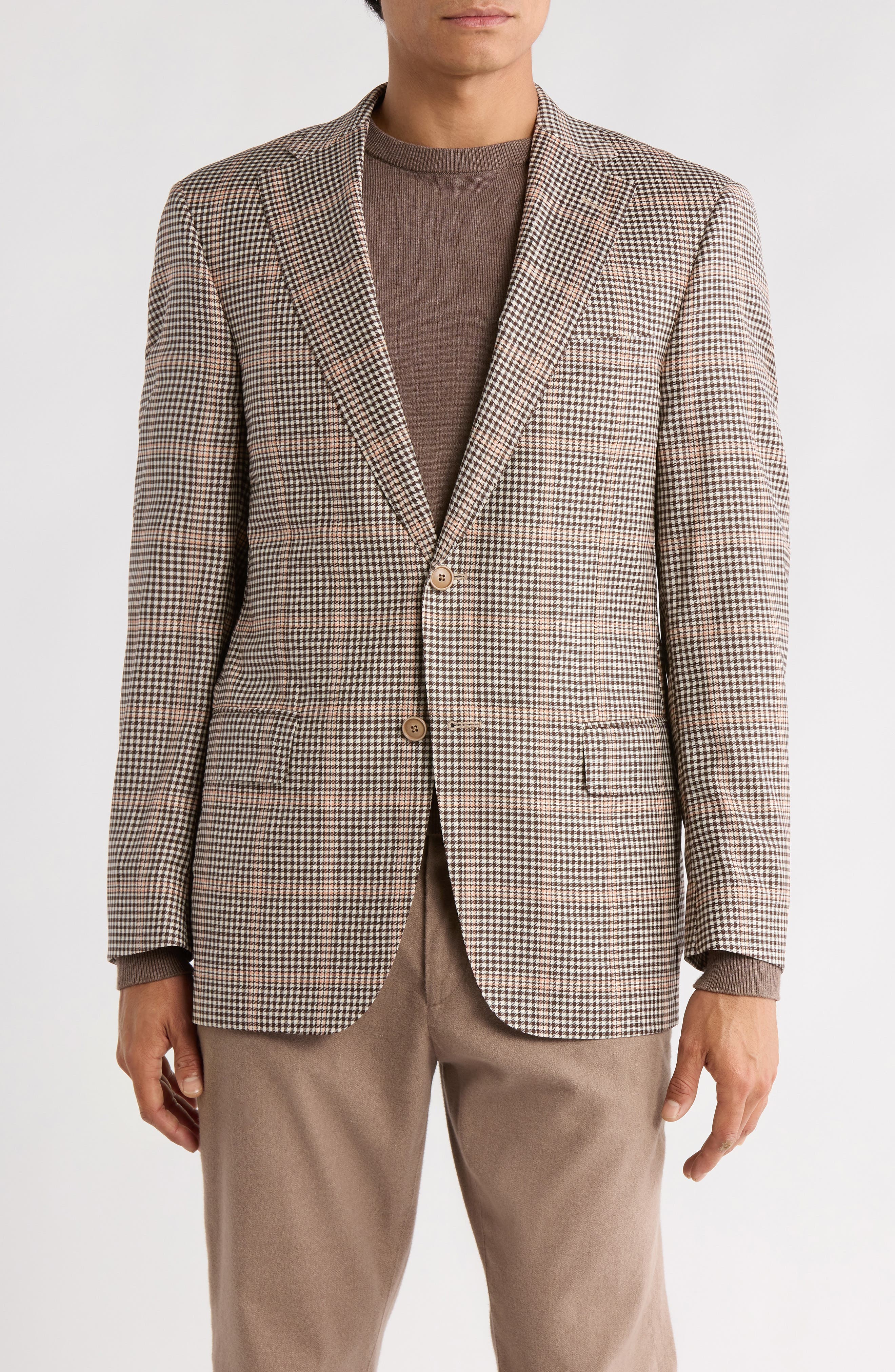 Heritage Gold Brown Windowpane Wool & Silk Blend Sport Coat