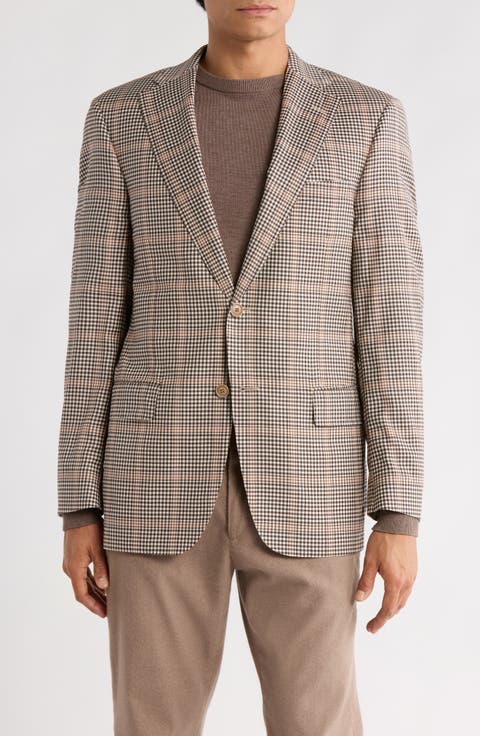 Brown Windowpane Wool & Silk Blend Sport Coat (Big)