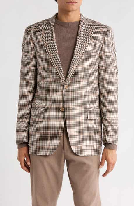 Heritage Gold Brown Windowpane Wool & Silk Blend Sport Coat