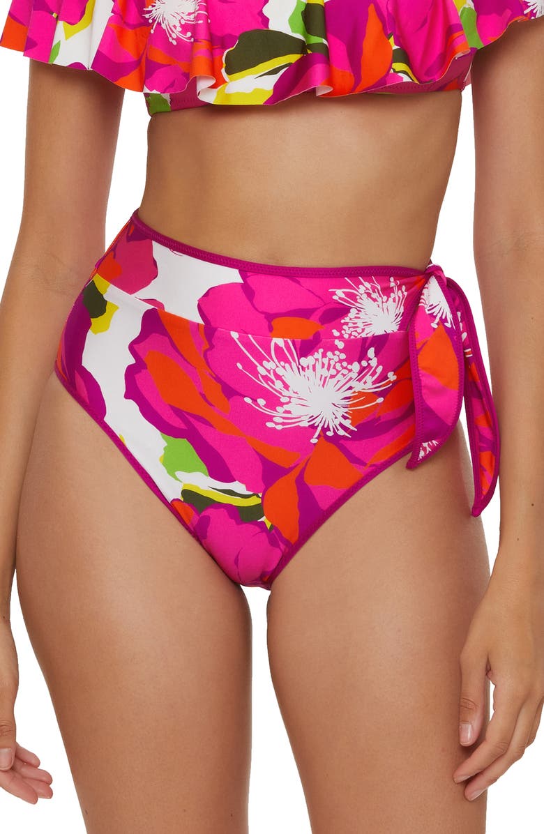 Trina Turk Bloom High Waist Bikini Bottoms, Main, color, Pink Multi