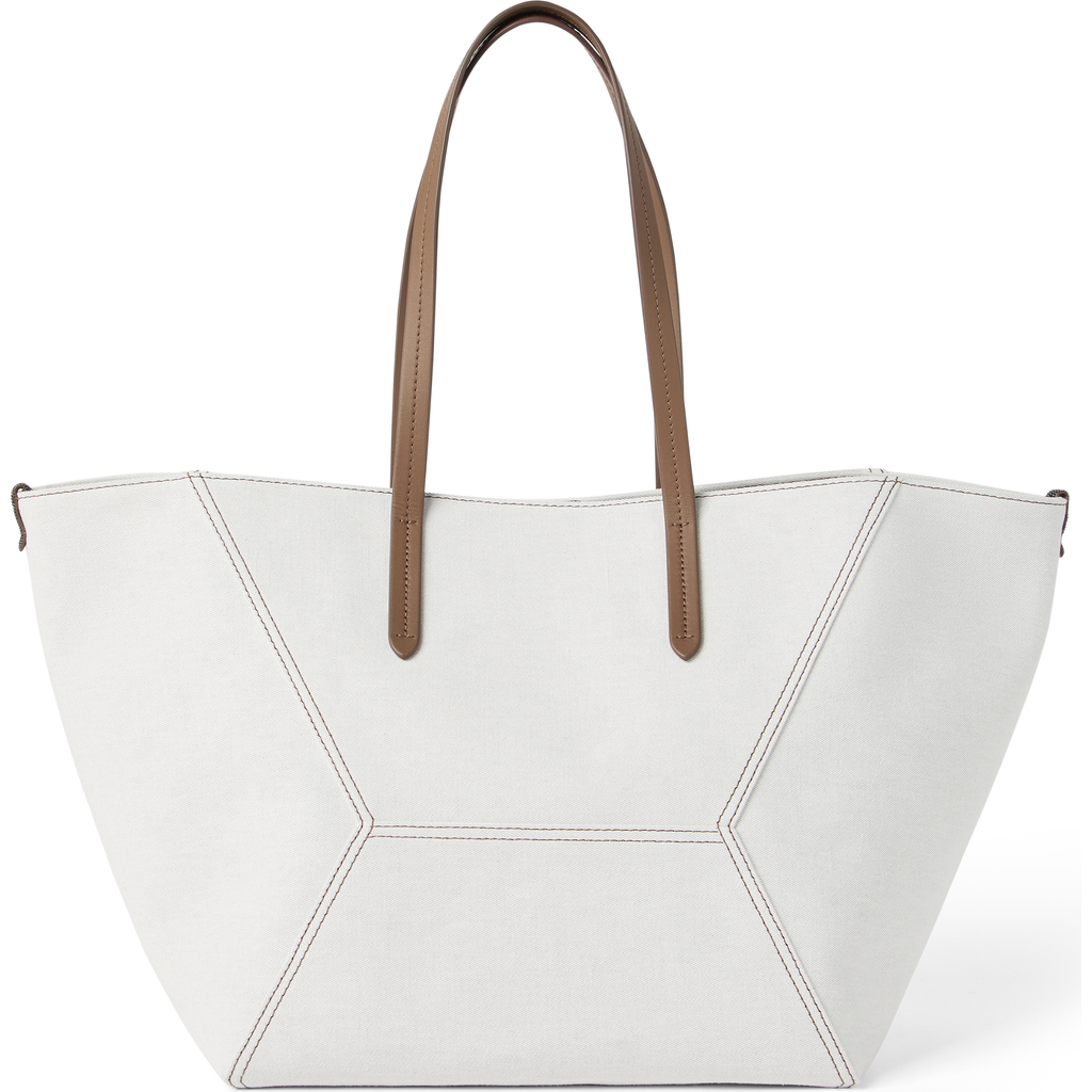 Brunello Cucinelli Cotton And Linen Gabardine Bc Duo Tote Bag In Chalk