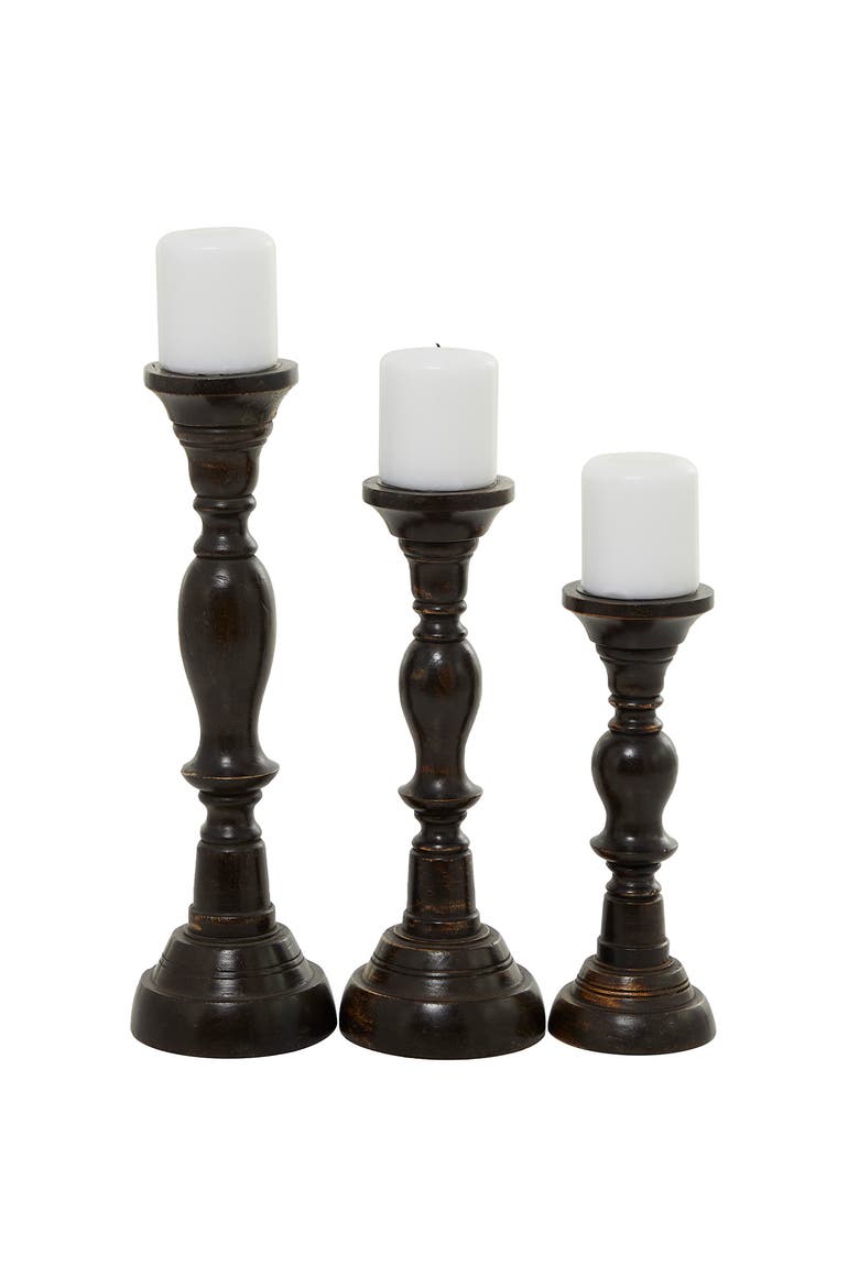 Wooden Candle Holder - Set of 3, Alternate, color, BLACK