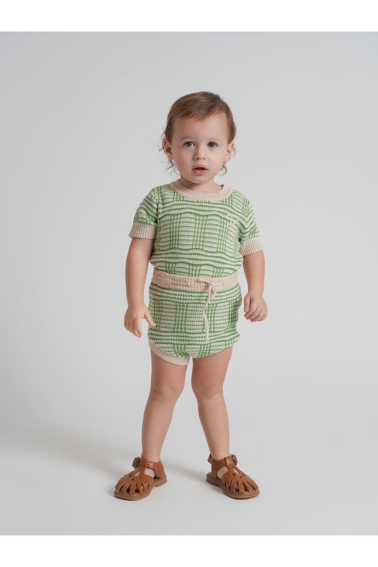 Plaid Knit Ribbed Crew Neck Top and Drawstring Shorts 2 Piece Set, Alternate, color, Blue